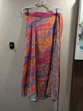 Darn Good Yarn Silk Sari Wrap Skirt | Reversible | Boho | Pink